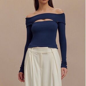 Meshki Briah Cut Out Modal Long Sleeve Top in Navy